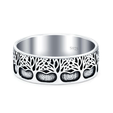 Trees Oxidized Band Solid 925 Sterling Silver Thumb Ring (7mm)
